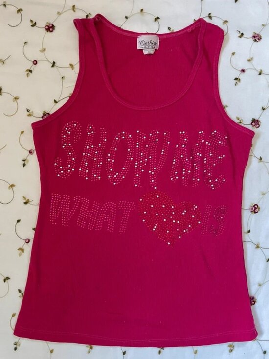 Tops - pink rhinestone ribbed tank top